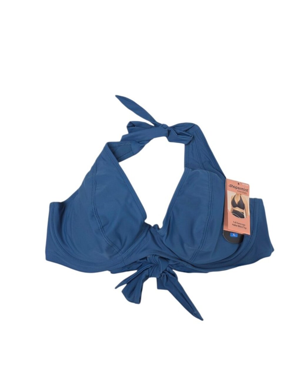Shapermint Full Coverage Halter Bikini Top, Blue, Size XL 36DD, 38D, 38DD, 40C